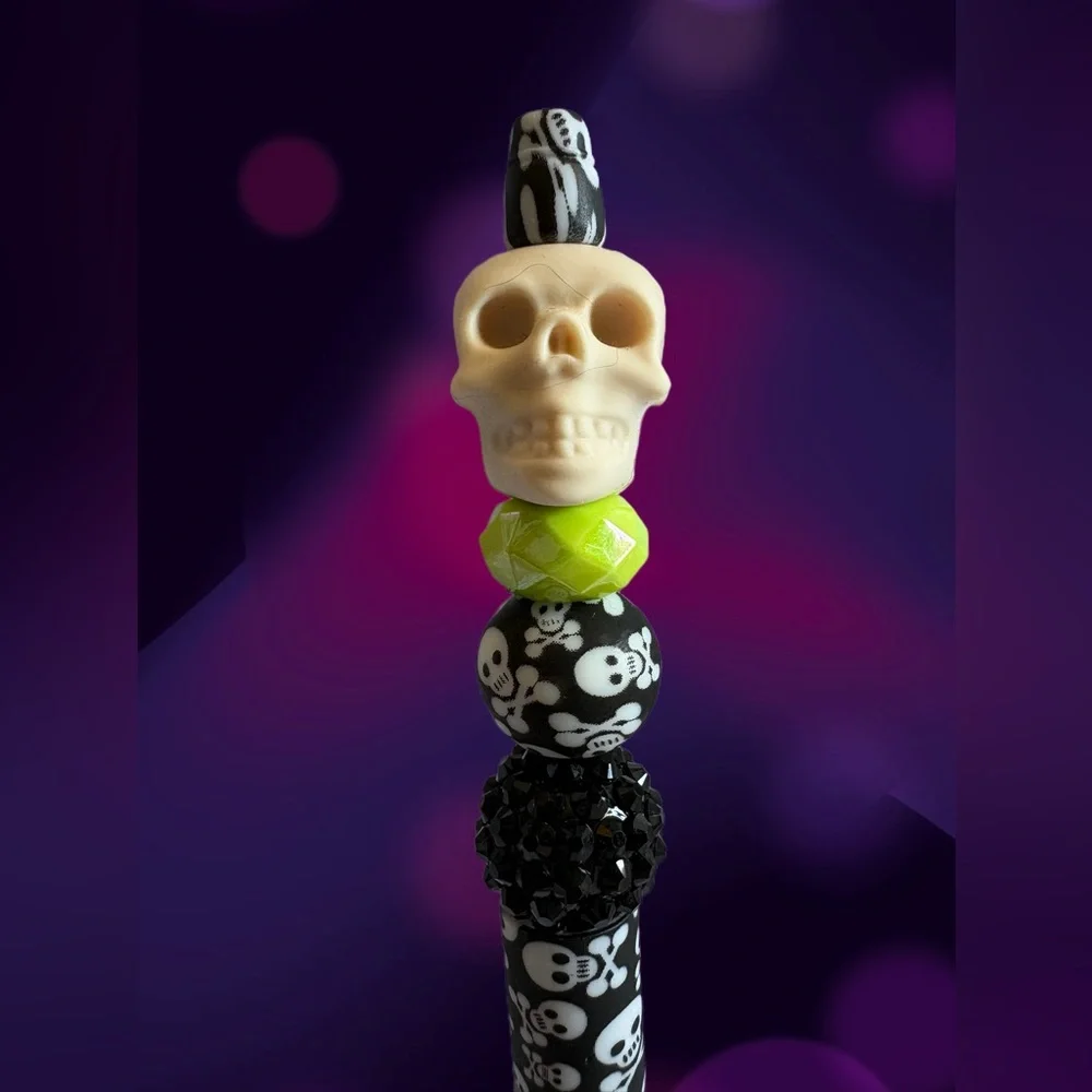 Skull and Crossbones Custom Beaded Ink Writing Pen